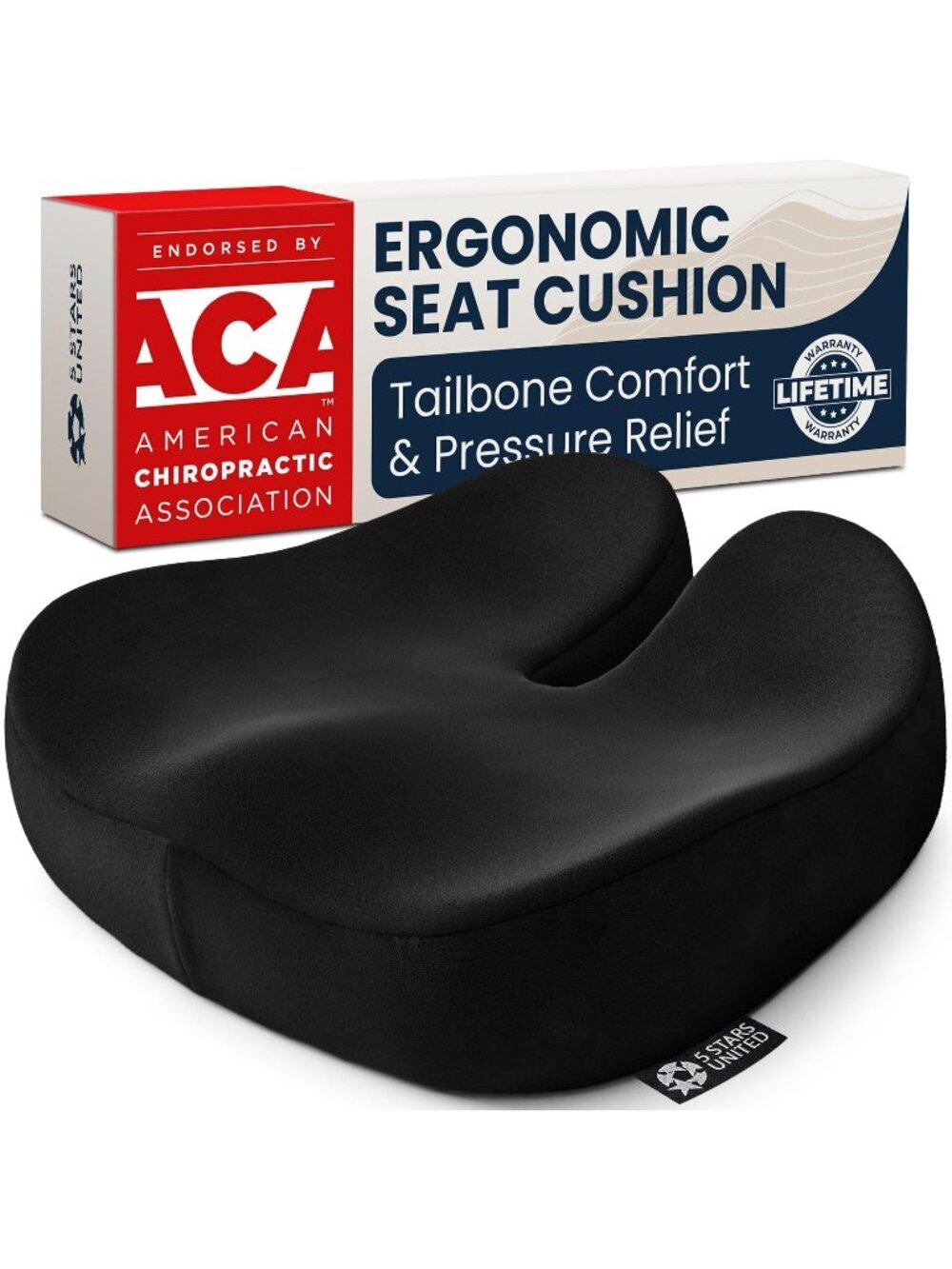 5 STARS UNITED Seat Cushion - Memory Foam Chair Cushion for Tailbone Pain Relief